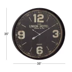 LITTON LANE 35 in. Vintage Round Wall Clock - Distressed Black Metal Industrial Design thumbnail 2