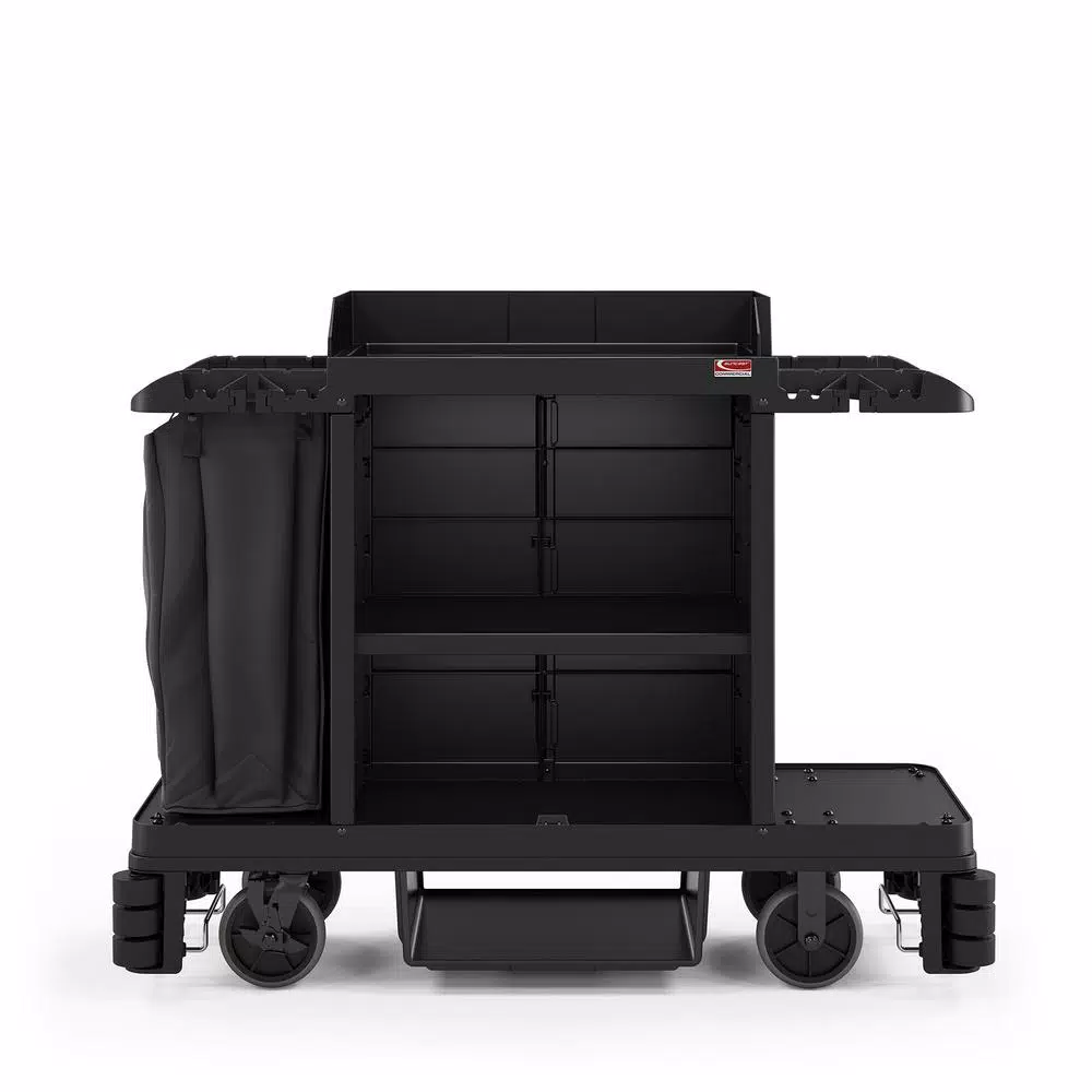 Suncast Commercial Housekeeping Plastic Cleaning Cart with Laundry Bag and Tool Storage