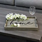 Elegant Designs Rustic Gray Wooden Decorative Serving Tray with Black Metal Handles thumbnail 3