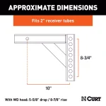 CURT Weight Distribution Shank, 2" Shank, 5-5/8" Drop or 8-7/8" Rise thumbnail 6
