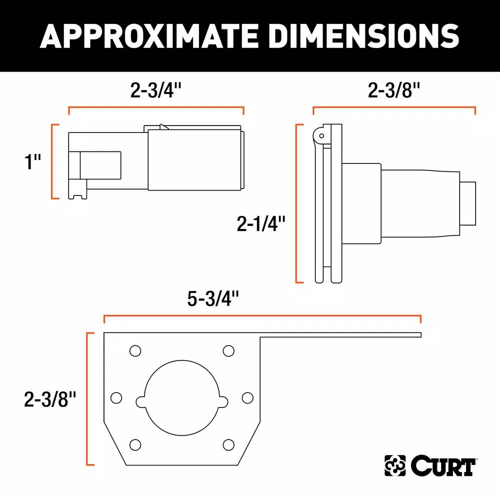 CURT 6-Way Round Trailer Connector Plug & Socket Kit with Hardware