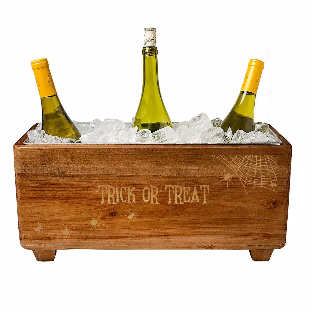 Cathy's Concepts Rustic Halloween Wooden Wine Trough with Galvanized Metal Ice Bucket