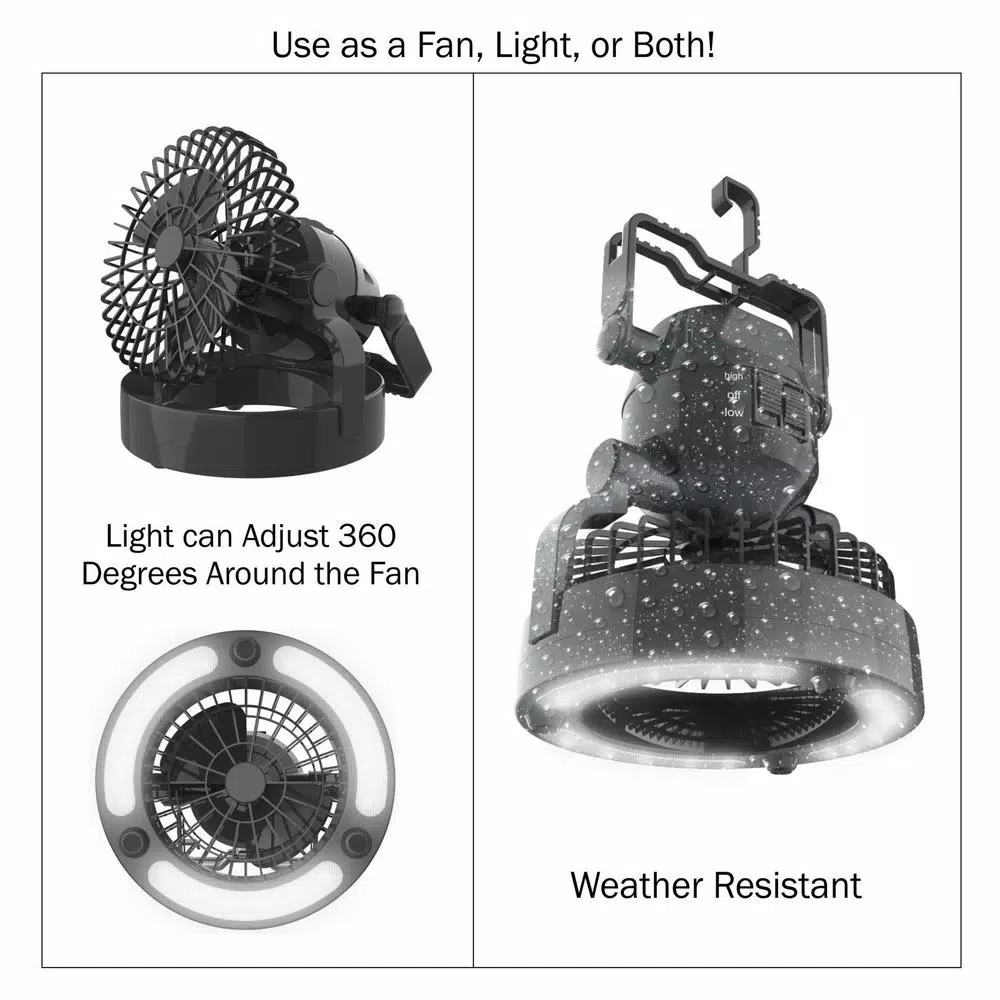 Wakeman Outdoors 2-in-1 LED Camping Lantern and Ceiling Fan, Black