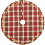 VHC Brands 48 in. Holiday Cherry Red Plaid Cotton Christmas Tree Skirt with Gold Embroidery thumbnail 1
