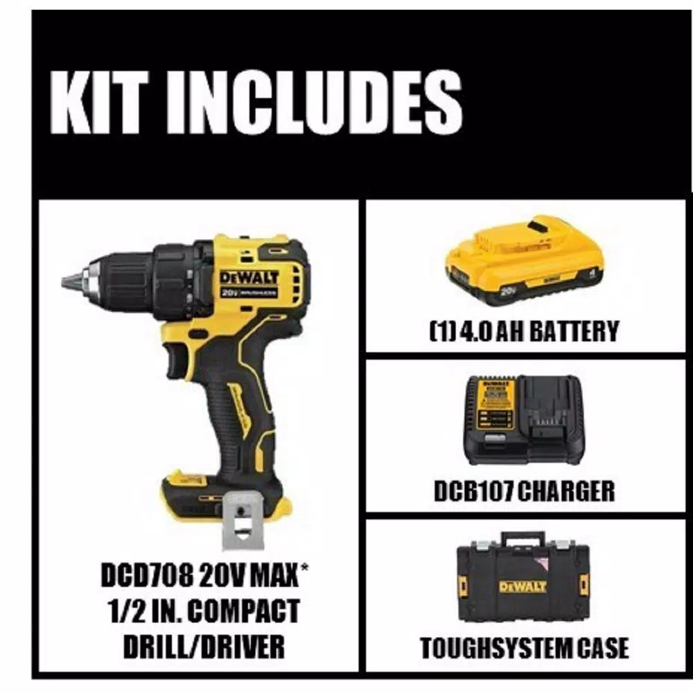 DEWALT 20V MAX ATOMIC Brushless 1/2 in. Drill/Driver Kit with 4.0Ah Battery, Charger & ToughSystem 22 in. Toolbox