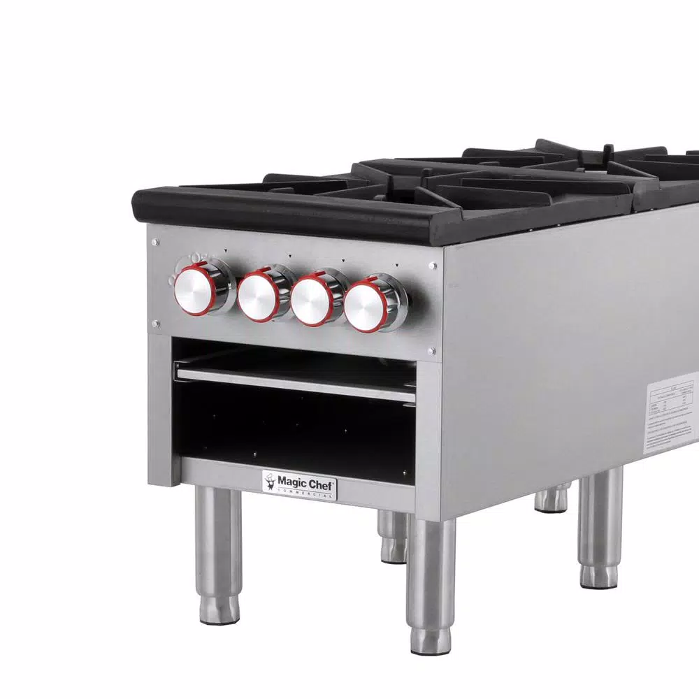 Magic Chef Commercial 2-Burner Natural Gas Stock Pot Range, 160,000 BTU, Stainless Steel