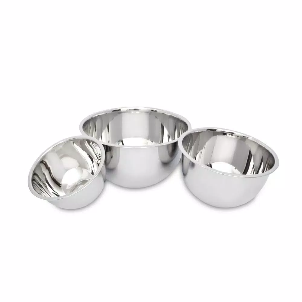 Unbranded 3-Piece Stainless Steel Mixing Bowl Set, 5.2 Qt, 3.25 Qt, 1.25 Qt