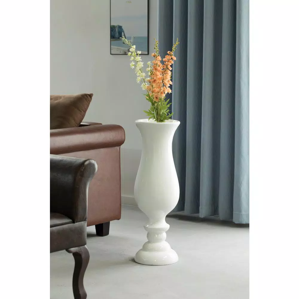 Uniquewise 30 in. White Modern Fiberglass Goblet Shape Floor Vase