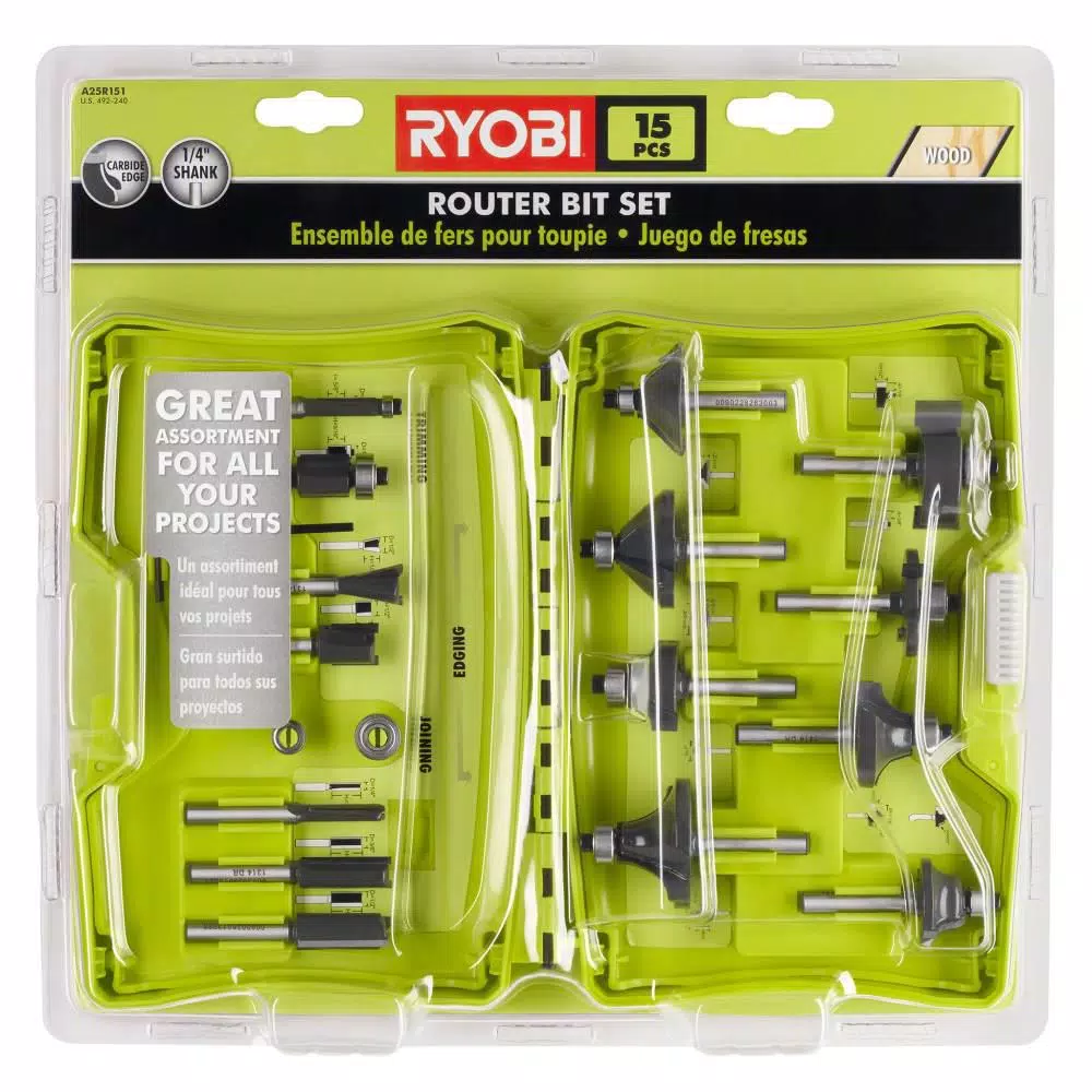 RYOBI 18V ONE+ Cordless Fixed Base Trim Router with 15-Piece Carbide Bit Set