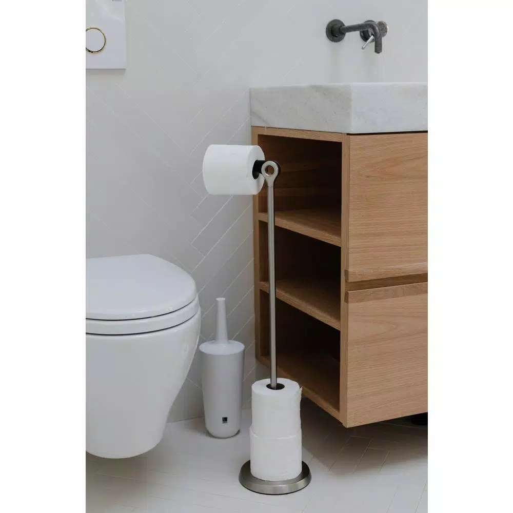 Umbra Tucan Freestanding Toilet Paper Holder with Reserve, Brushed Nickel