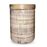 Kauri Design Ceramic Vintage Cookie Jar with Mango Wood Lid, Tan and Brown Boho Design thumbnail 1