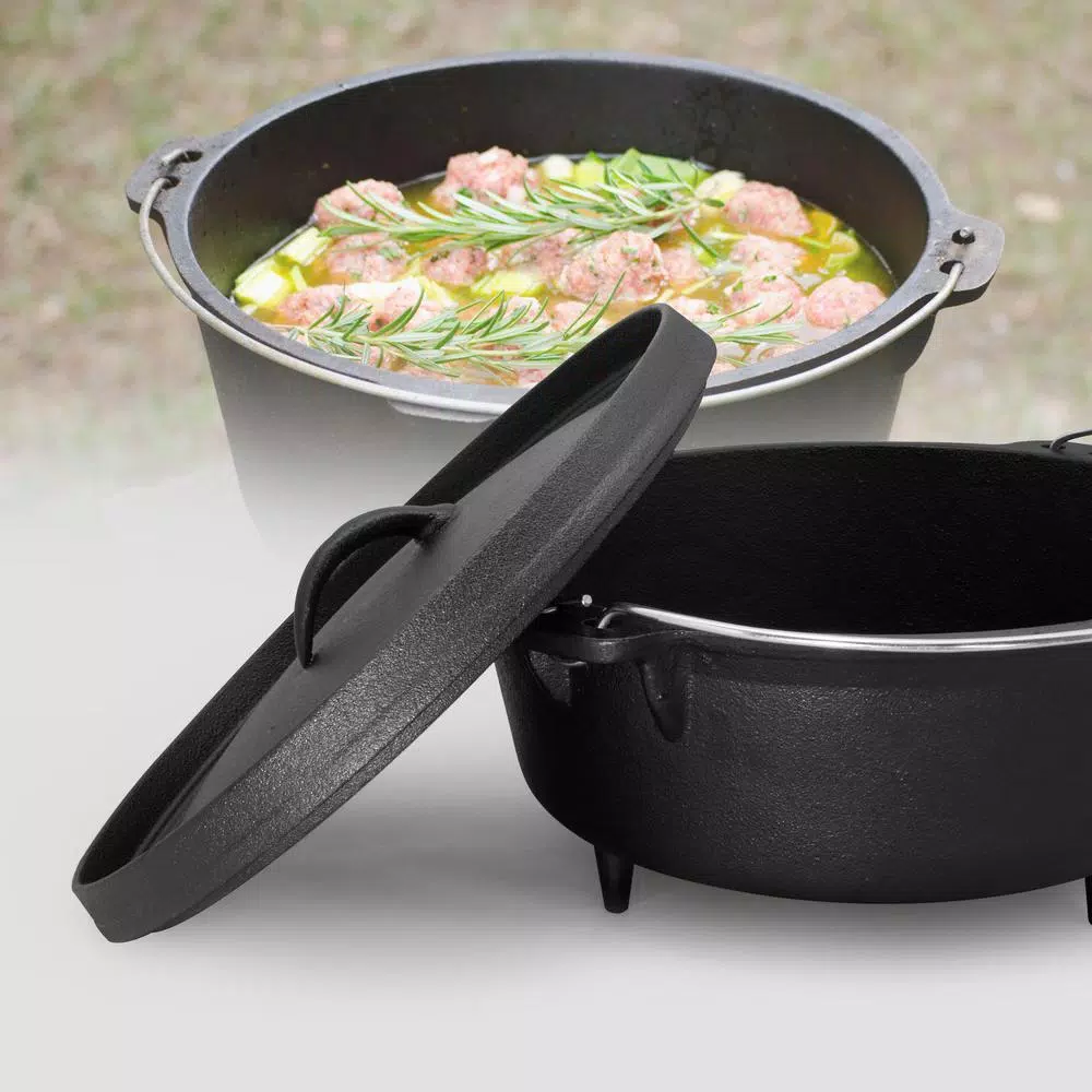 ExcelSteel 6 Qt. Round Cast Iron Dutch Oven with Lid - Black