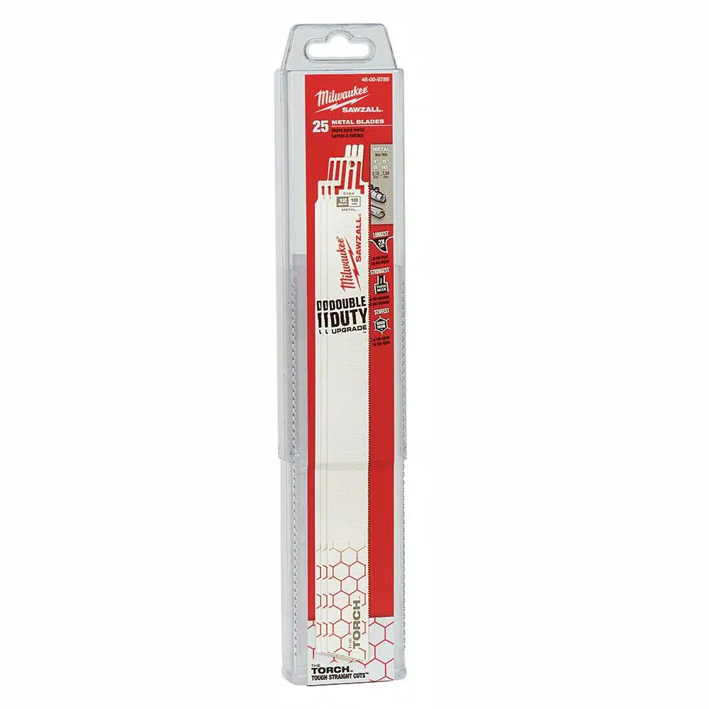 Milwaukee 12 in. 18 TPI Torch Metal Cutting Reciprocating Saw Blades, 25 Pack