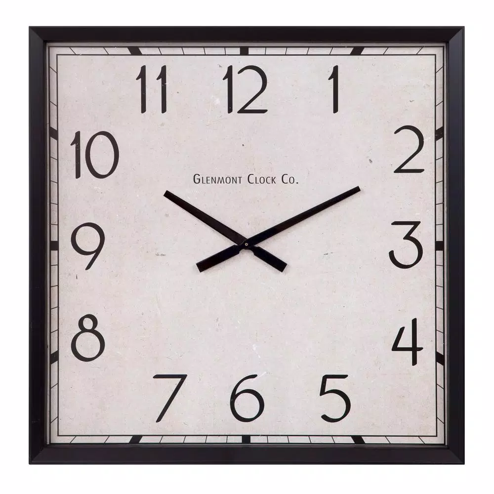 Pinnacle Modern 28 in. Black Square Wall Clock with Beveled Frame