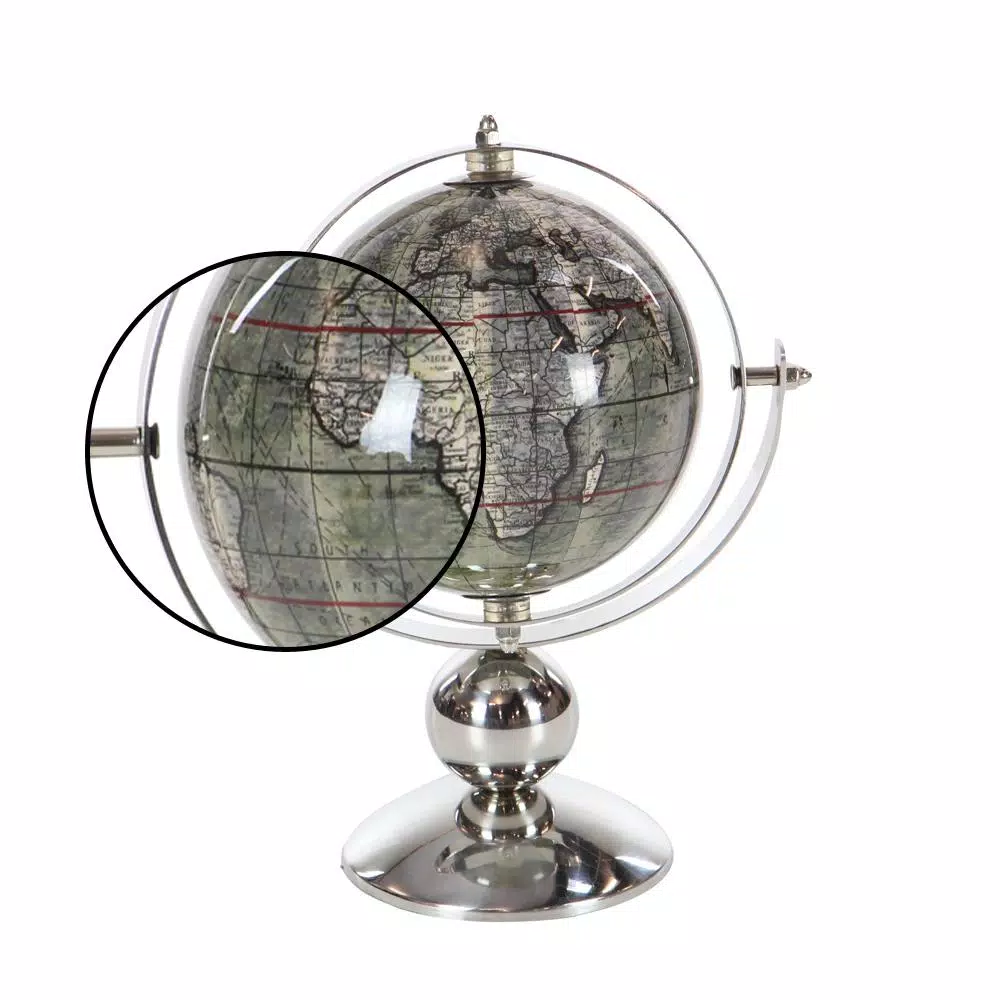 LITTON LANE 10 in. Modern Decorative Globe with Brown and Silver Stainless Steel Base