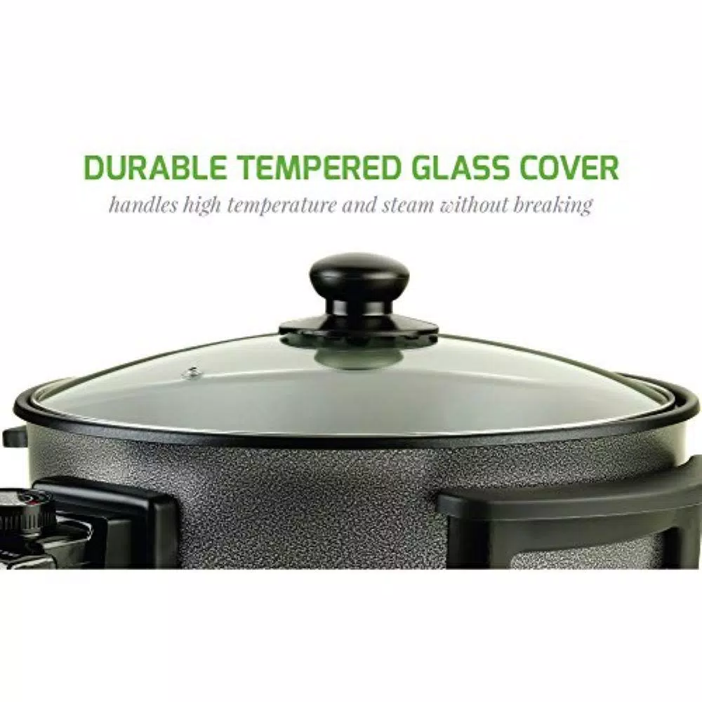 Ovente 12-Inch Electric Skillet, 1400W Non-Stick Aluminum Pan with Tempered Glass Lid