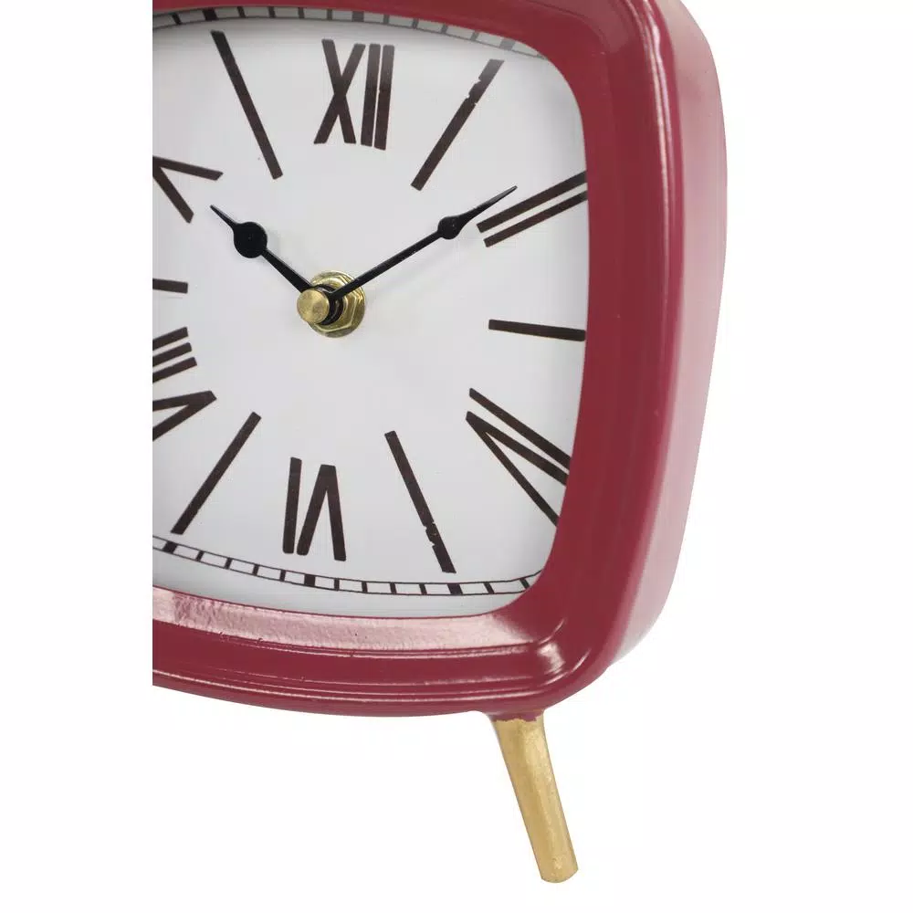 LITTON LANE Set of 3 Square Metal Table Clocks with Gold Feet and Retractable Stands - Mauve, White, and Blue