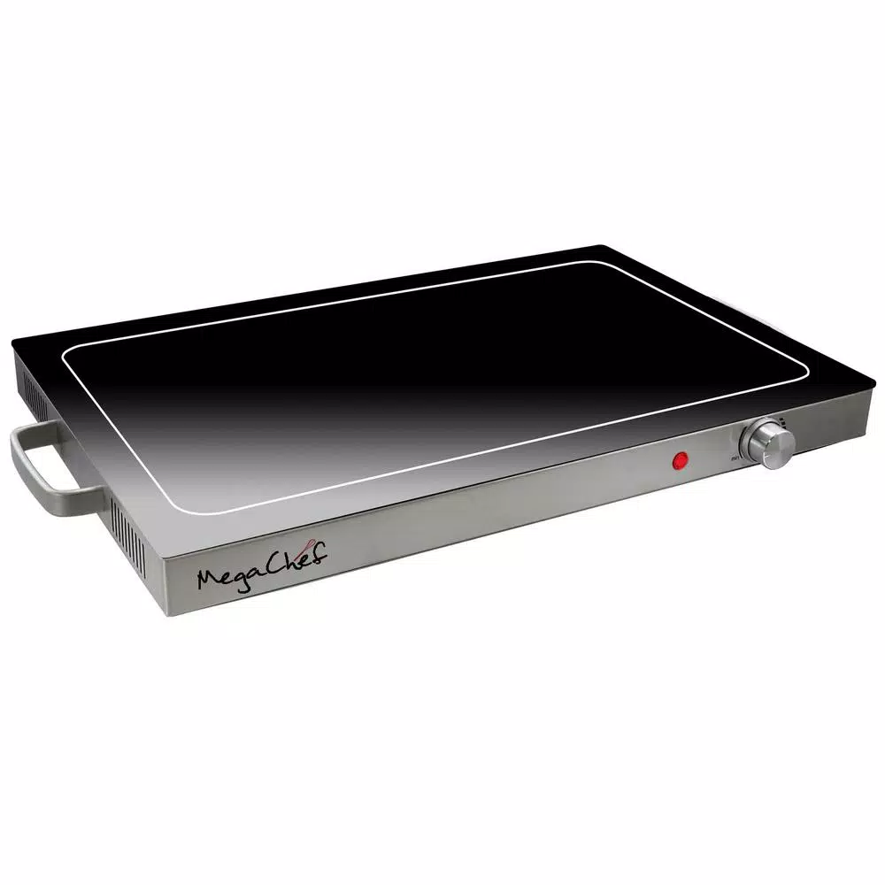 MegaChef Electric Warming Tray, Black Rectangular Food Warmer with Adjustable Temperature Control