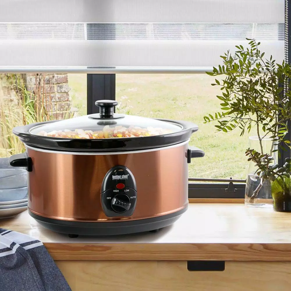 Better Chef 3.7 Qt. Copper Oval Slow Cooker with Removable Stoneware Pot