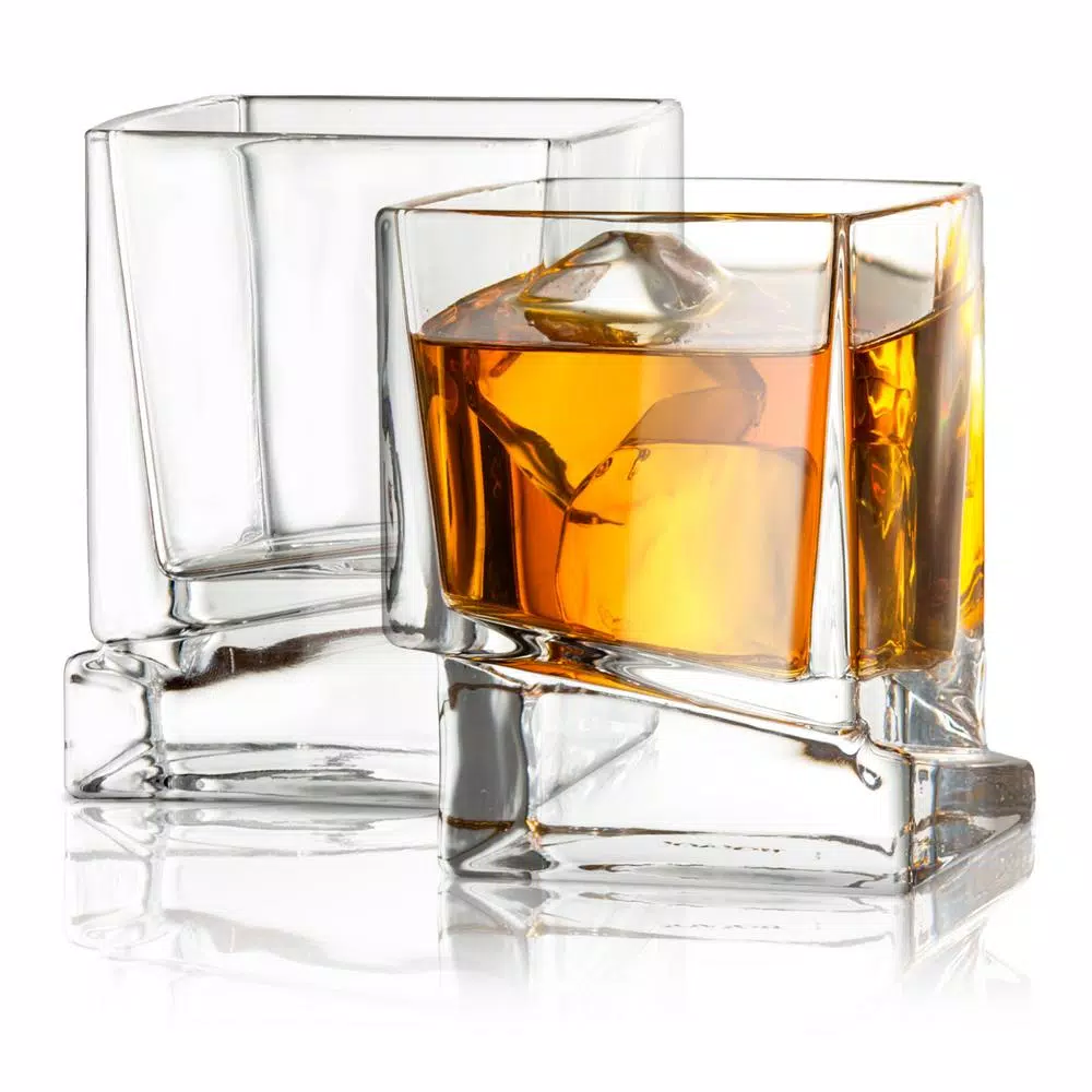 JoyJolt Carre Square 10 oz. Whiskey Glasses, Set of 4