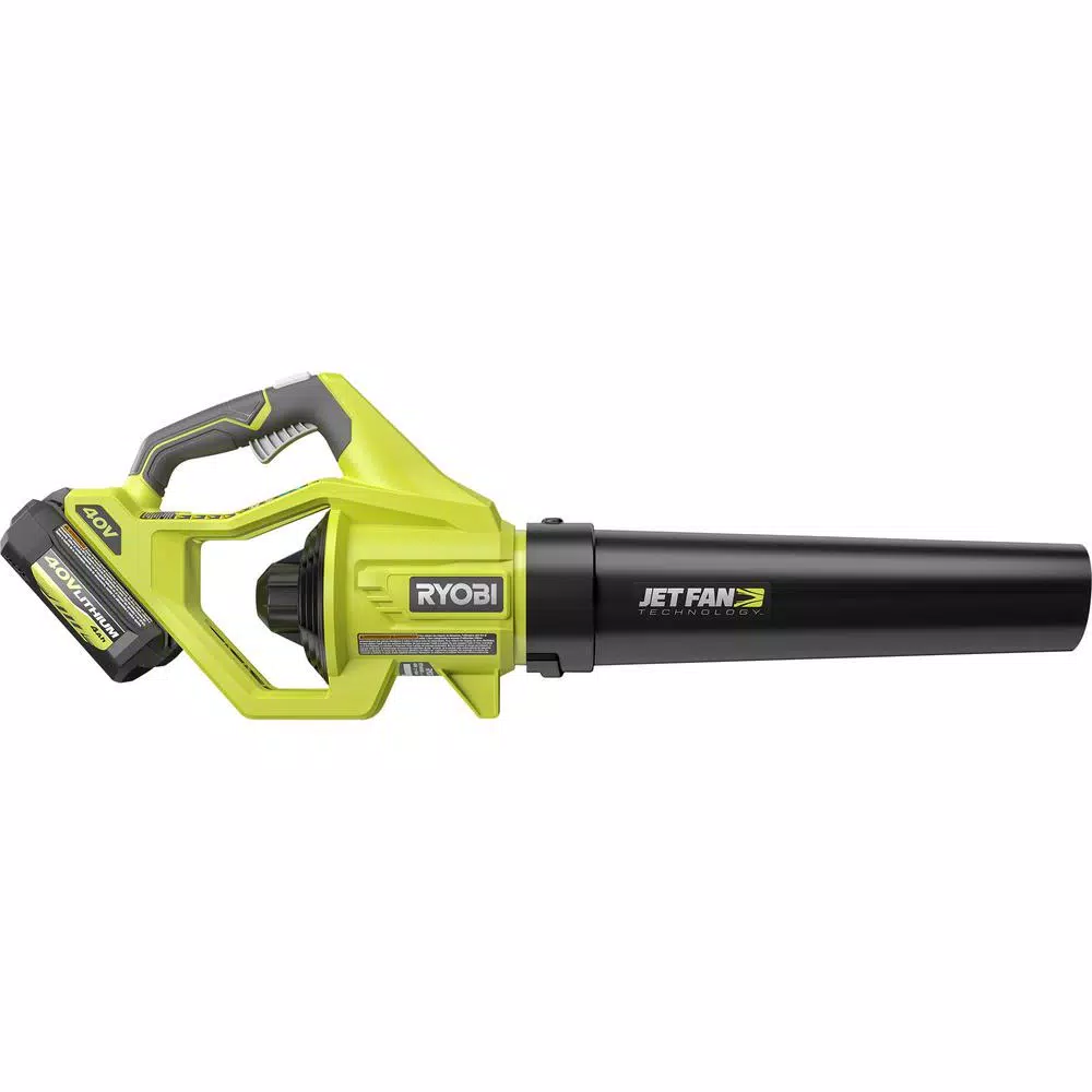 RYOBI 40V MAX Cordless Jet Fan Leaf Blower Kit, 500 CFM, 110 MPH, with 4 Ah Battery and Charger