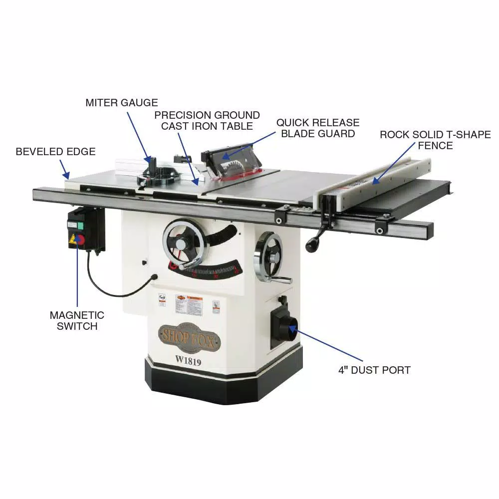 Shop Fox 10 in. 3 HP Cabinet Table Saw with Riving Knife and Cast-Iron Table
