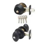 Copper Creek Colonial Egg Style Black Entry Door Knob with Single Cylinder Deadbolt Combo Pack thumbnail 1