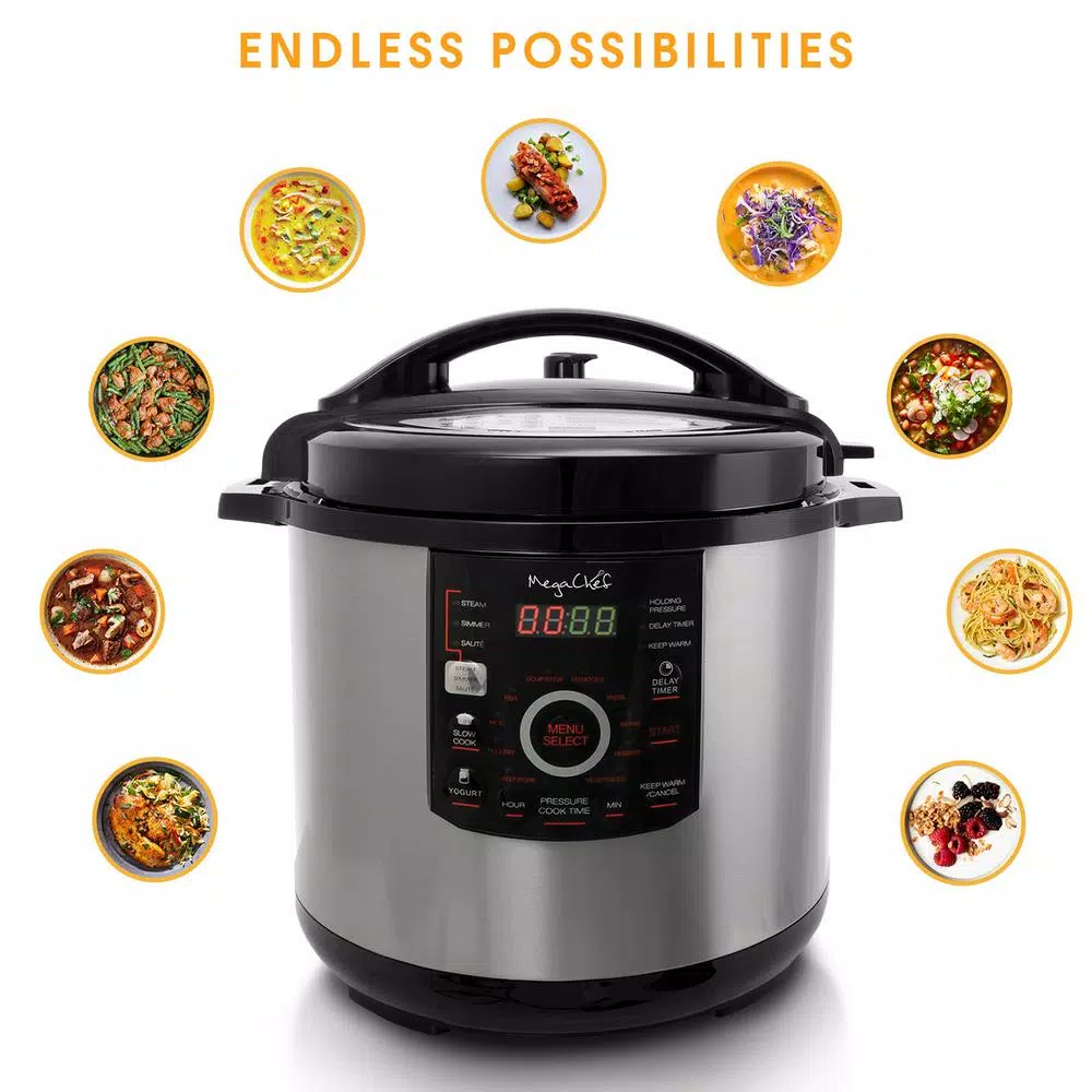 MegaChef Mega Chef 12 Qt. Digital Electric Pressure Cooker with 15 Presets, Black and Silver