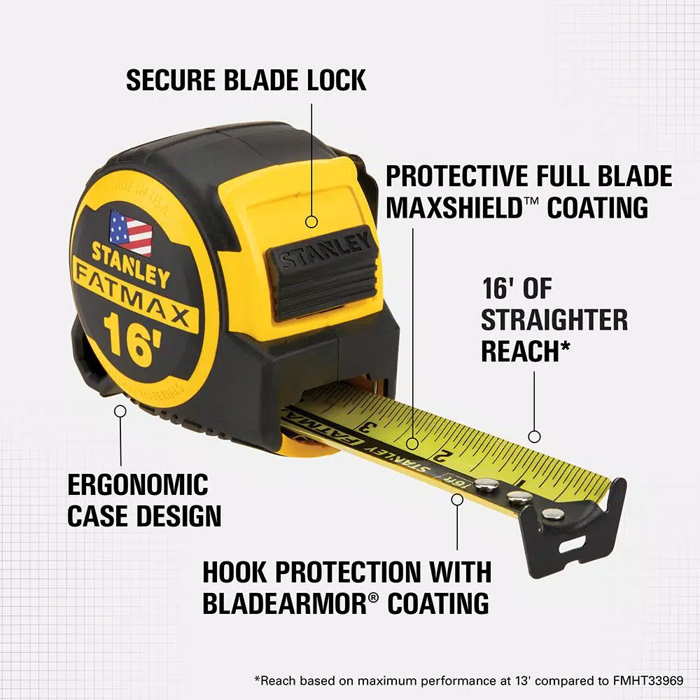 STANLEY FATMAX 16 ft. Tape Measure with MAXSHIELD Blade Coating