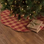 VHC Brands 48 in. Burgundy Check Red Primitive Christmas Tree Skirt with Scalloped Edge thumbnail 4