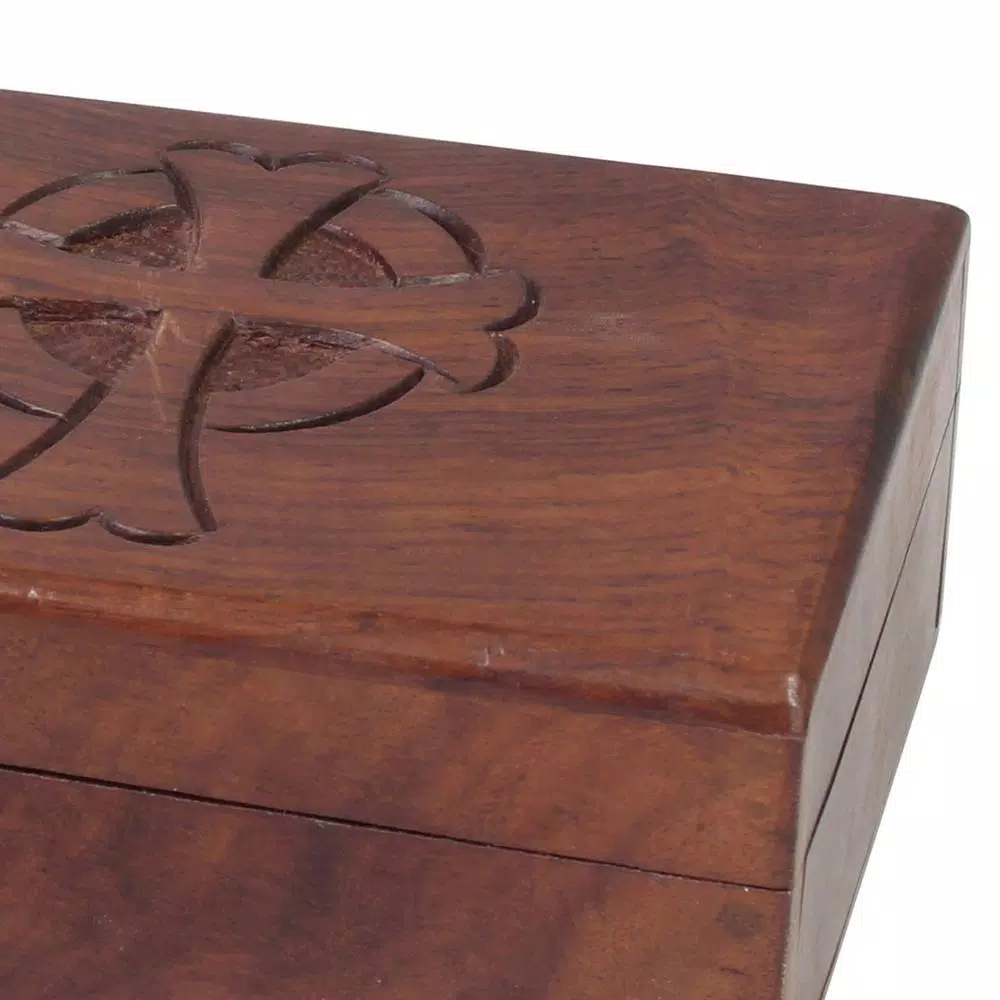 Stonebriar Collection Natural Wood Trinket Box with Carved Cross and Hinged Lid