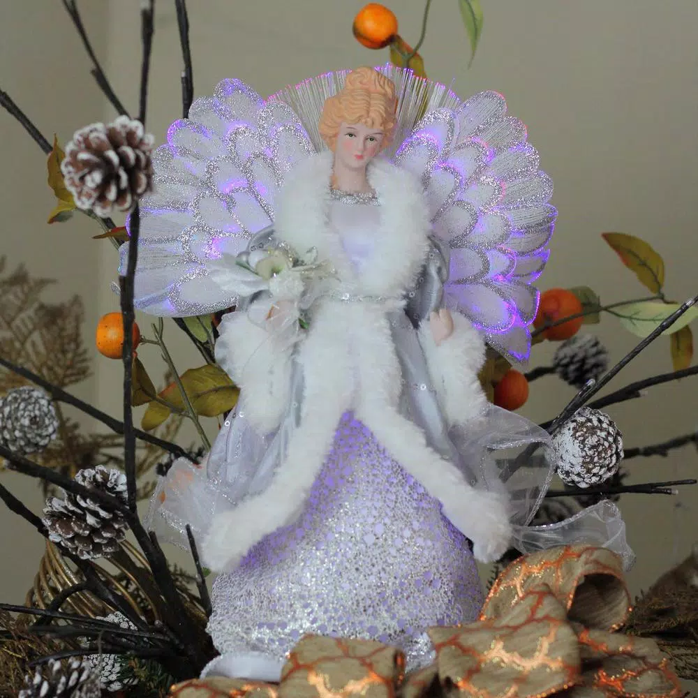 Northlight 13.5 in. Fiber Optic Angel Christmas Tree Topper - Silver Gray & White