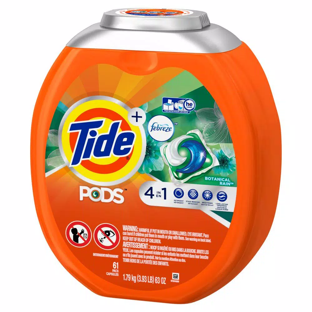 Tide PODS Plus Febreze Laundry Detergent, Botanical Rain Scent, High Efficiency, 61 Count