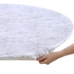 Brielle Home 48" White Marble Printed Cotton Fabric Fitted Table Cover thumbnail 3