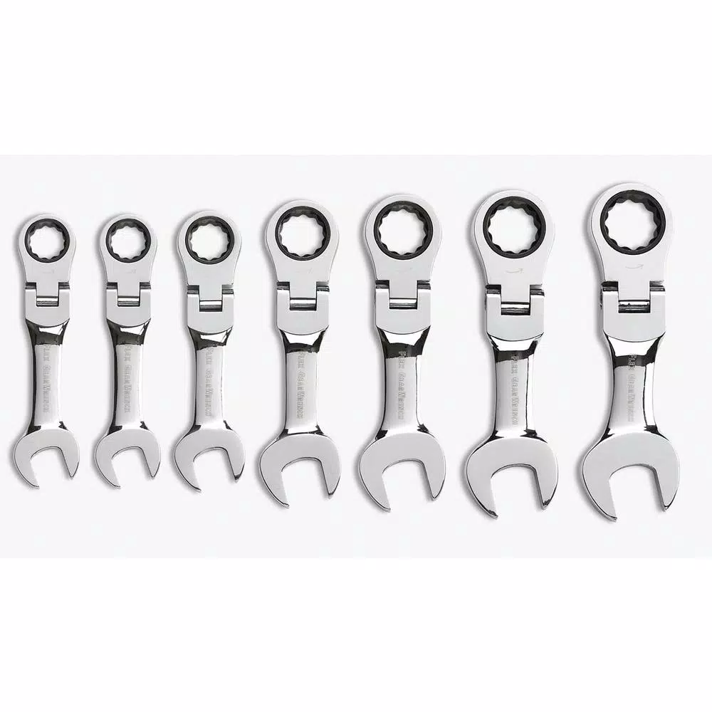 GEARWRENCH SAE Stubby Flex Head Combination Ratcheting Wrench Set, 7-Piece