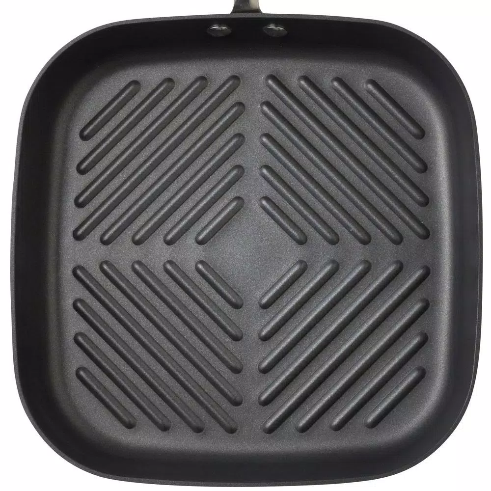 Rachael Ray 10.75 in. Hard-Anodized Aluminum Nonstick Square Grill Pan, Orange and Gray