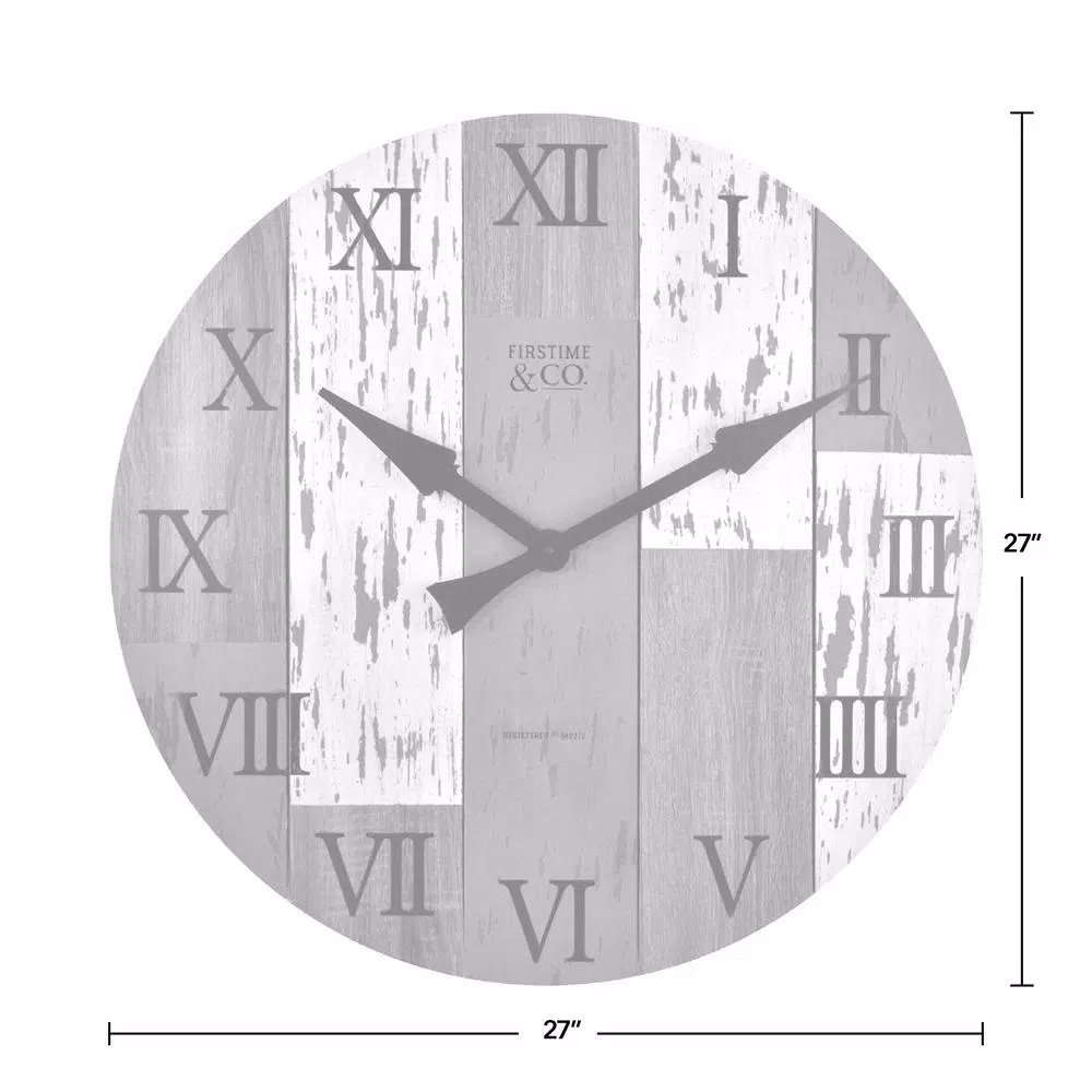 FirsTime 27 in. Timberworks Oversized Wall Clock - Rustic Distressed Wood & Teal