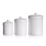American Atelier Bianca Dash 3-Piece White Ceramic Earthenware Canister Set with Lids thumbnail 1