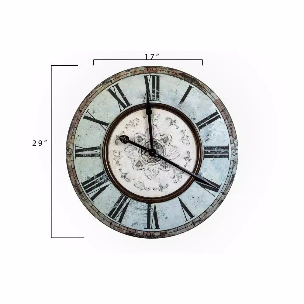 3R Studios Distressed Mint Green Wood Wall Clock - 29-inch French Country Style Oversized Analog Clock