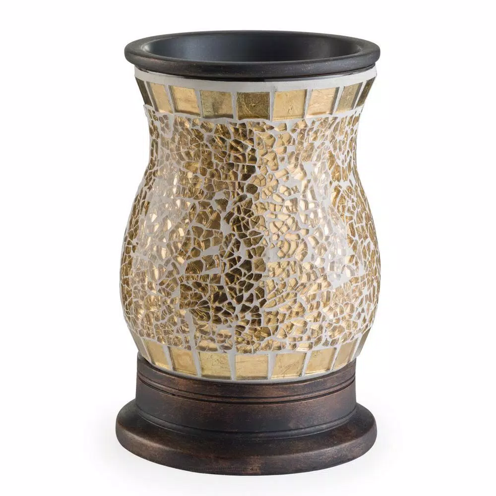Candle Warmers Etc 8.8 in. Gilded Glass Illumination Fragrance Warmer with Gold Mosaic Design