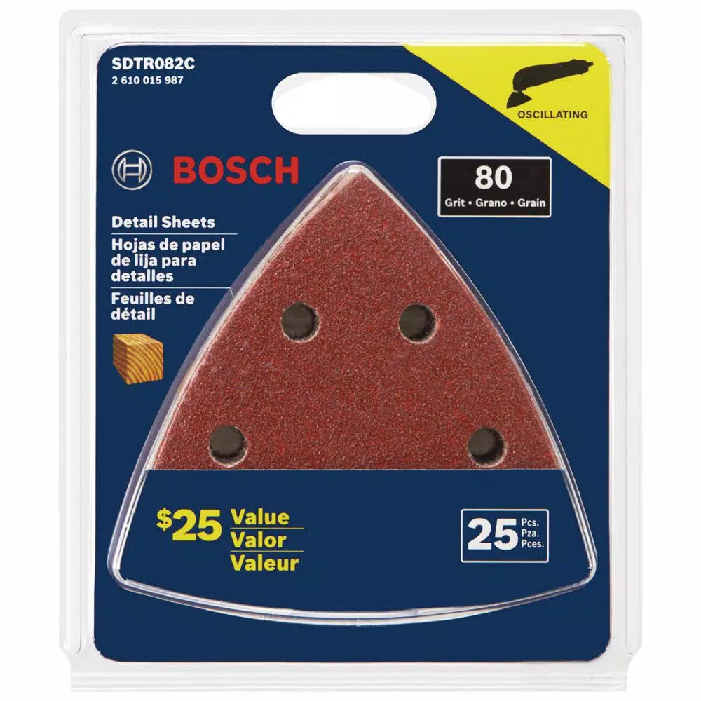 Bosch 80-Grit Coarse Sanding Sheets, 3-1/2 in. x 3-1/2 in., 25-Pack