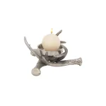 LITTON LANE 4 in. Silver Aluminum Crossed Antlers Candle Holder - Rustic Tarnished Finish thumbnail 2