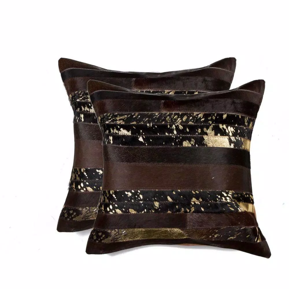 HomeRoots Josephine Gold 100% Natural Indian Cowhide Throw Pillow Set (18 x 18 in, Set of 2)