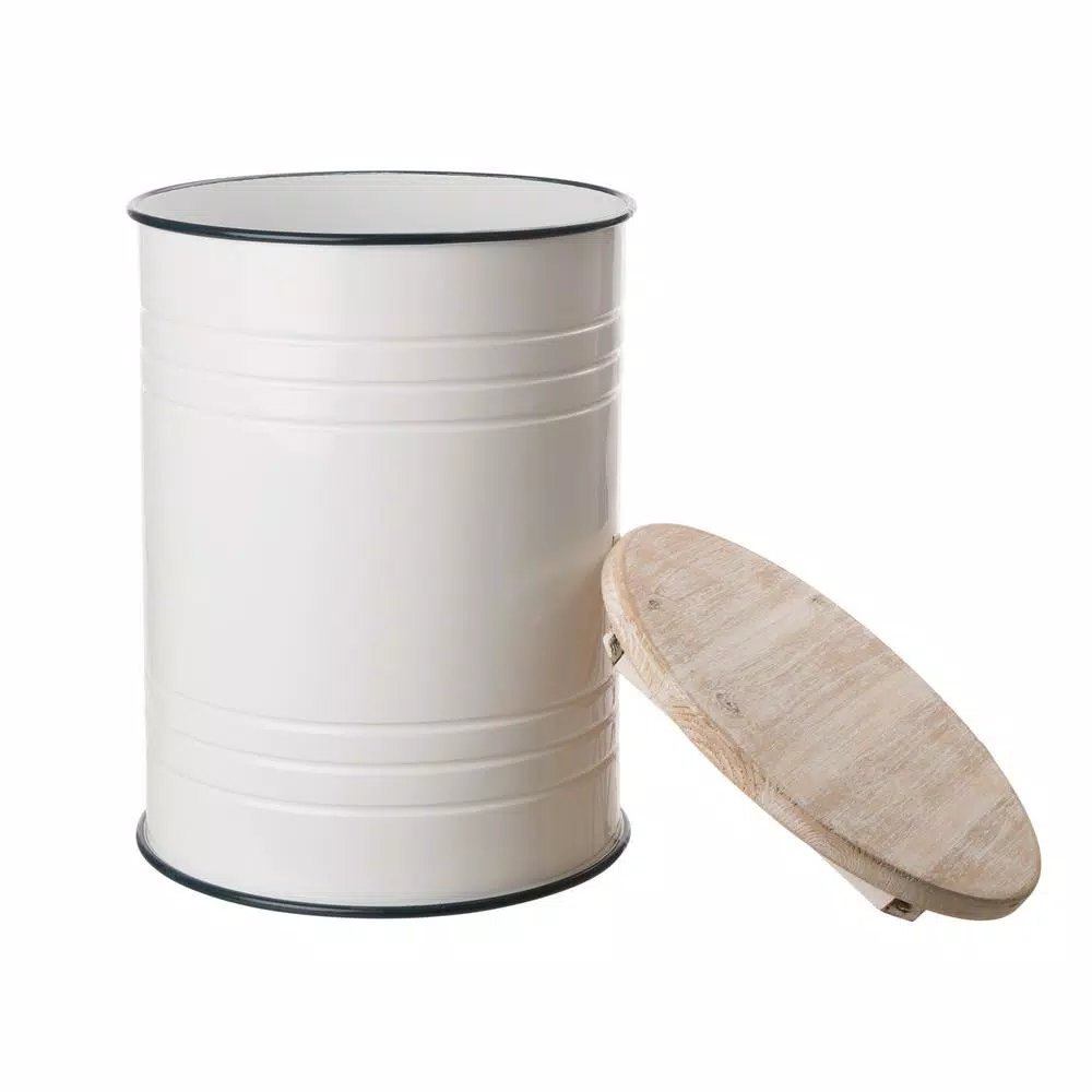 Glitzhome Farmhouse Enamel Metal Round Container Set with Wood Lids, Set of 2