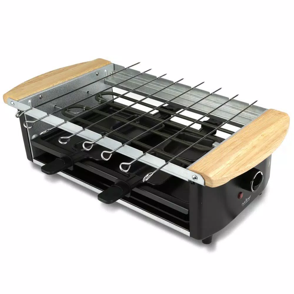NutriChef Nutri Chef 2-Tier Raclette Grill, Electric Indoor Cooktop with Stone Plate and Metal Grills, 1200W, Black