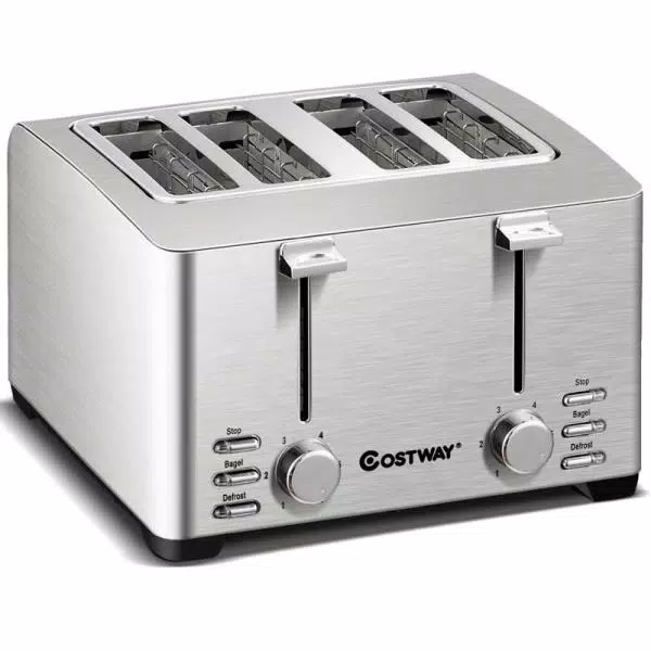 Costway 4-Slice Stainless Steel Extra-Wide Slot Toaster with Warming Rack and 6 Shade Settings