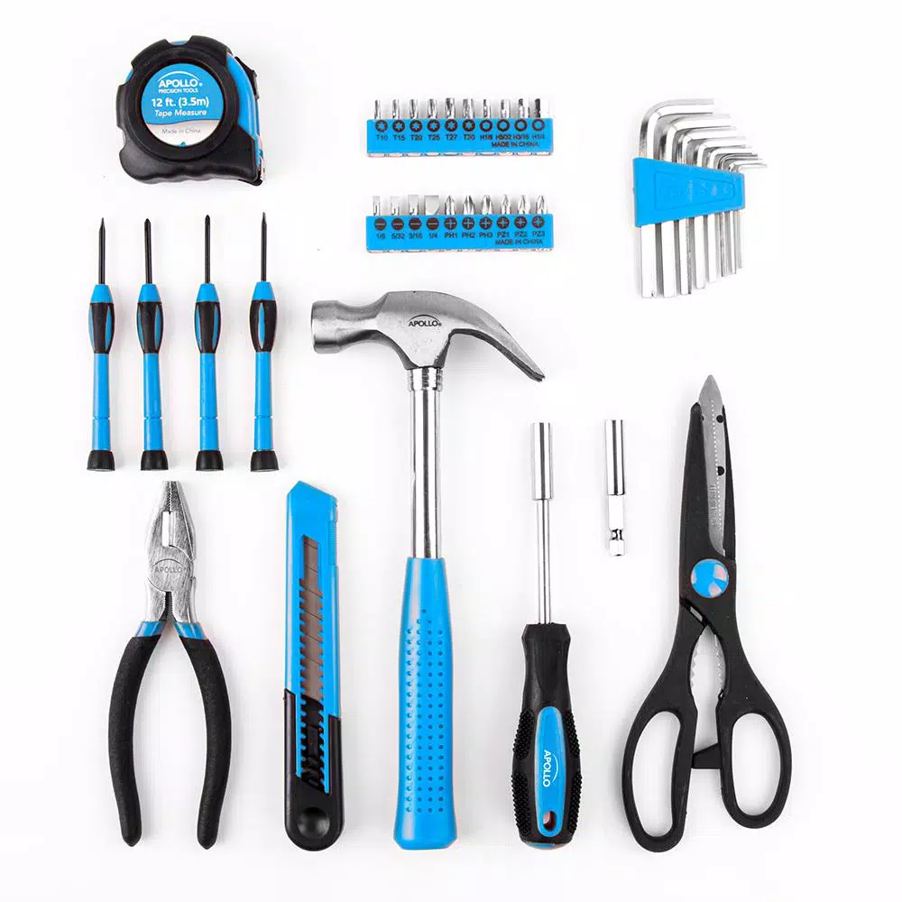 Apollo 39-Piece Essential Household Tool Kit with Blow Molded Case - Blue