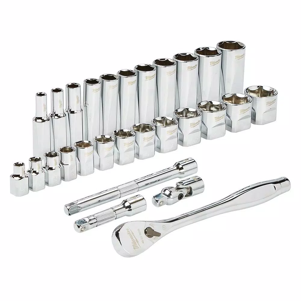 Milwaukee 36-Piece SAE 3/8 in. Drive Ratchet and Socket Set with 8-Piece Screwdriver Set