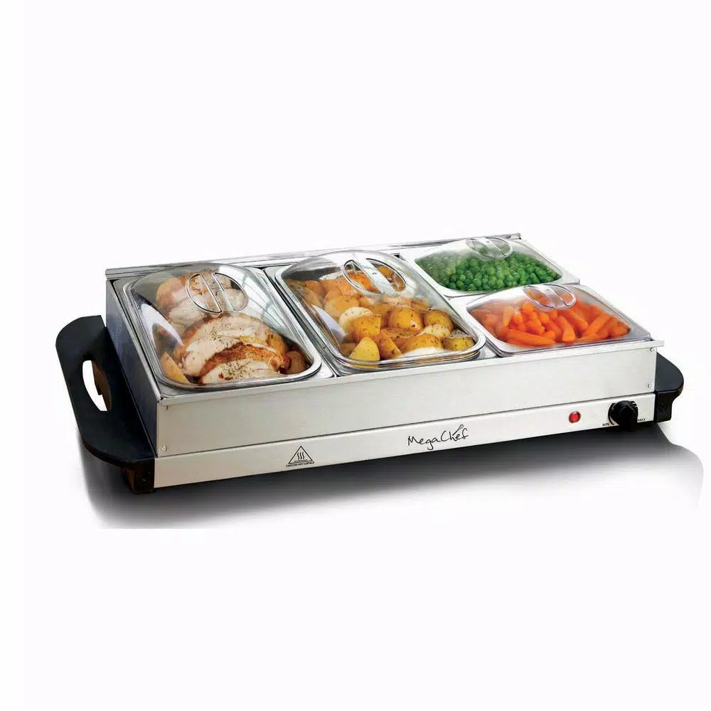 MegaChef 2.5L Stainless Steel Buffet Server and Warming Tray with 4 Removable Food Containers