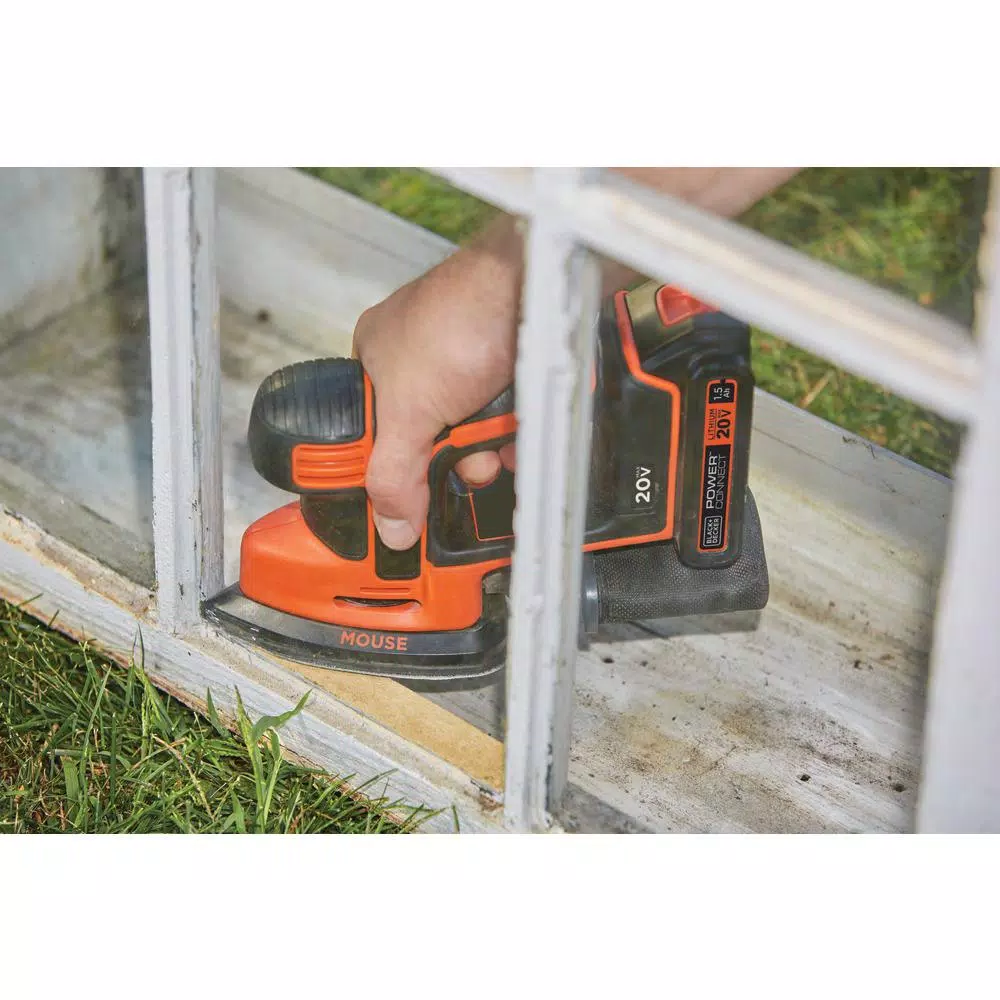 BLACK+DECKER 20V MAX Lithium-Ion Cordless Mouse Sander with 1.5 Ah Battery and Charger